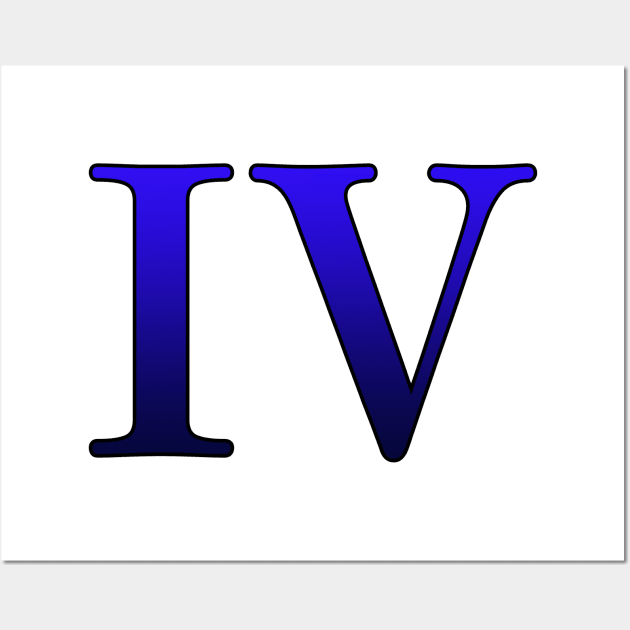 Blue Roman Numeral 4 IV Wall Art by Numerica